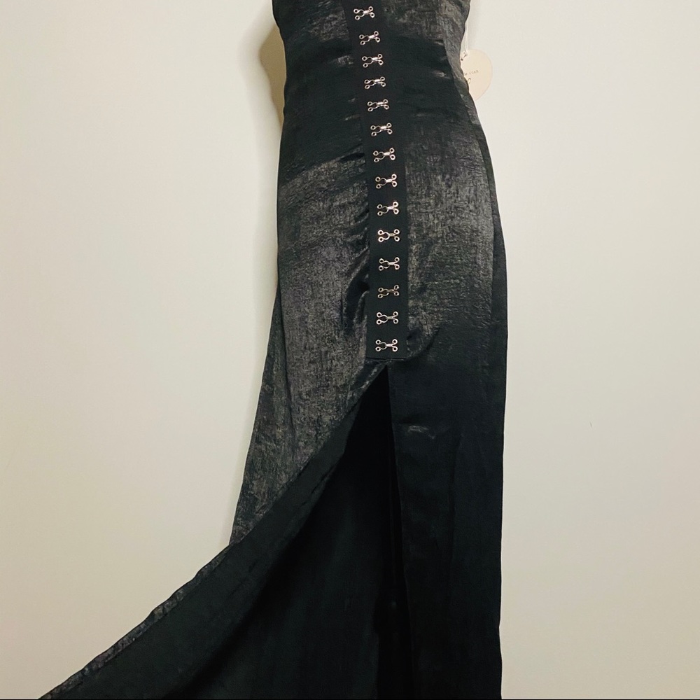 NEW Black Satin Slit Maxi Dress w/ Hook and eye - Picture 12 of 12